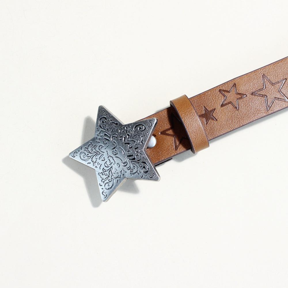 Spice Girls Daily Brown Textured Star Snap Belts Star Printed Pattern Batch Belts Unisex