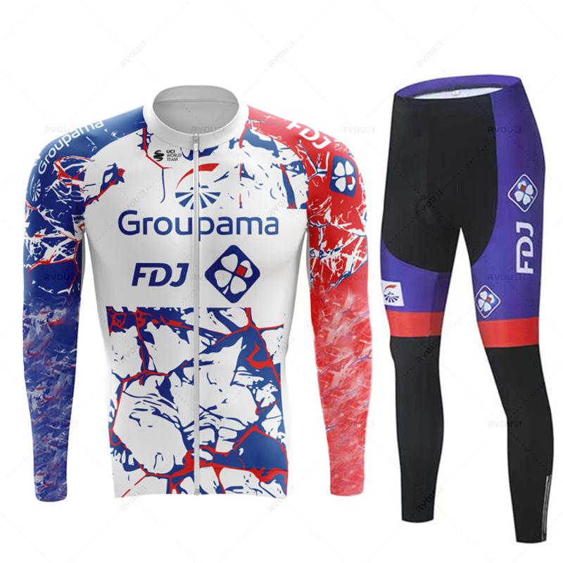 Fdj Pro 2023 Autumn Team Cycling Jersey 19D Bib Set MTB Uniform Bicycle Clothing Quick Dry Bike Clothes Mens Long Cycling Wear