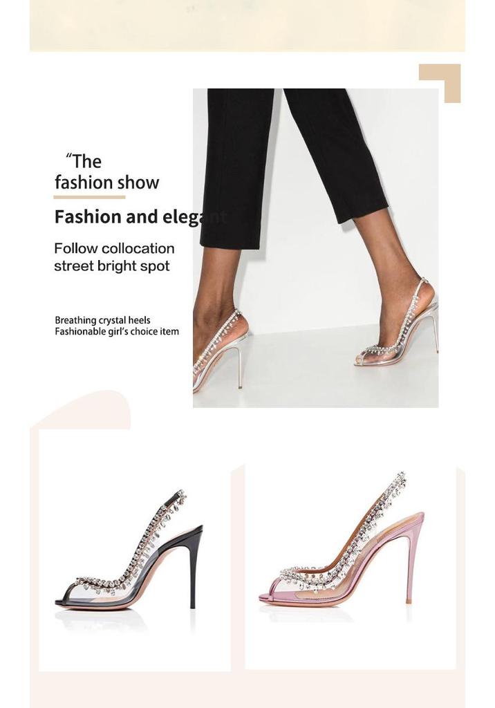 Spring/Summer Rhinestone Chain Stiletto Heel Peep-Toe Women's Shoes