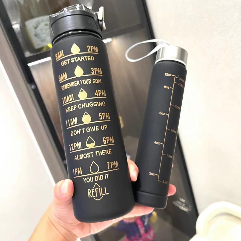 3Pcs Set Large Capacity Gradient Color Sport Water Bottle Plastic Leakproof Gym Straw Cup with Time Marker Water Cup Outdoor