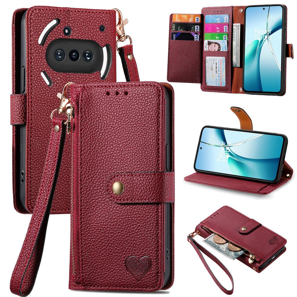 For Nothing Phone (3a) Case RFID Blocking Zipper Pocket Leather Wallet Phone Cover with Strap