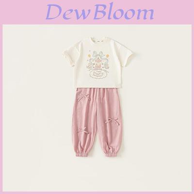 Girl Summer Cotton Cartoon Print Short Sleeve Set Pants Set For Kids