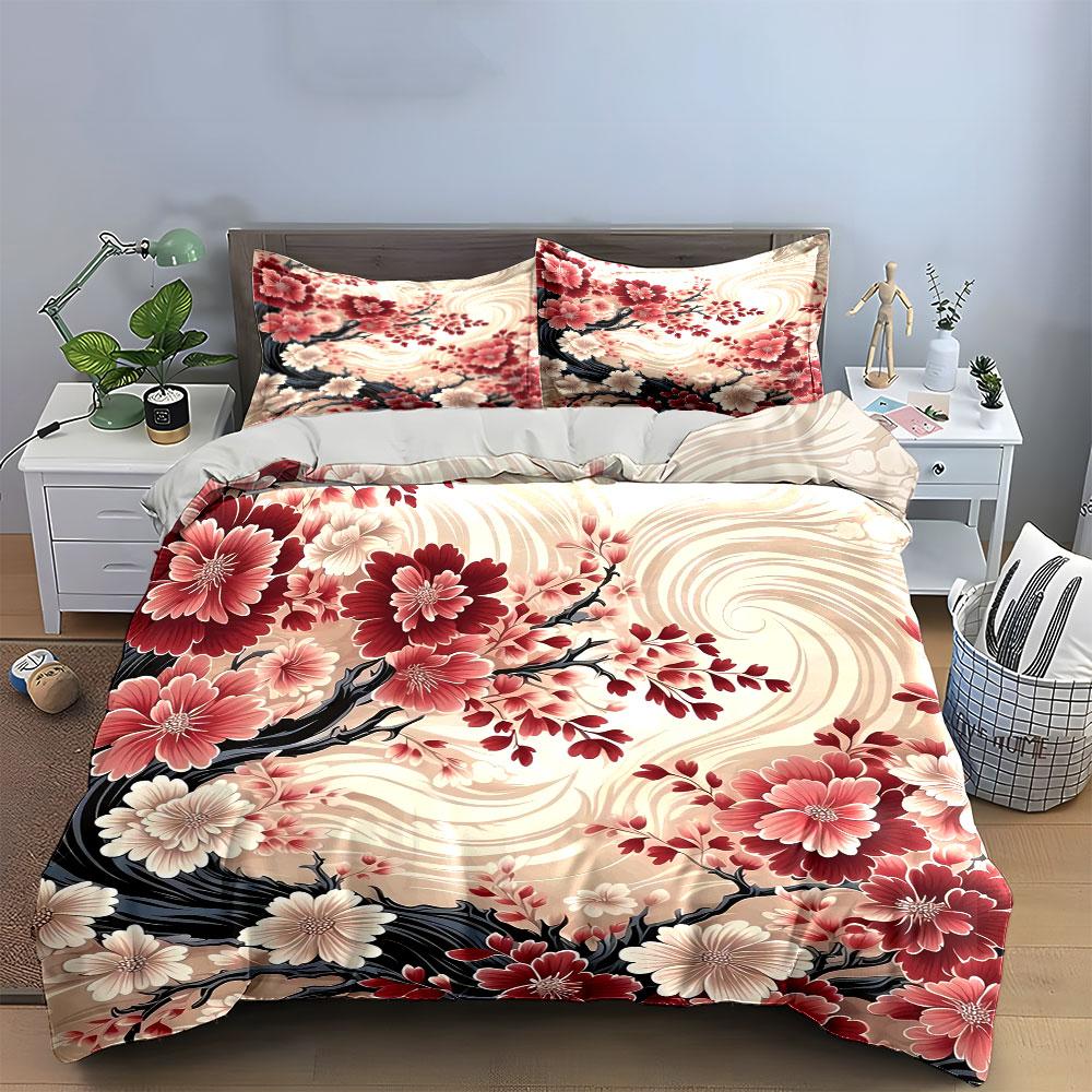 Floral Art Decor Set Bedding Set with 1 Duvet Cover 2 Pillowcases Single Double King Queen, Gift