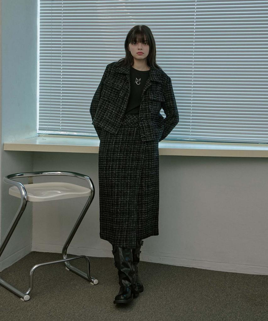 Mualeumoa Tweed Wrap Long Skirt - Black
