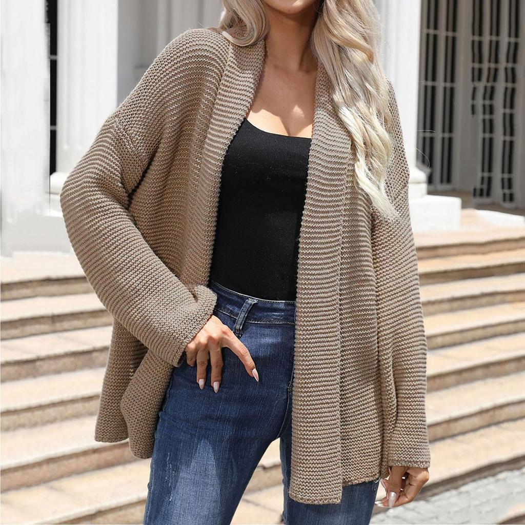 Women's Jacket Short Casual Lapel Waist Strap Solid Color Knitted Cardigan Sweater Jacket Knit Long Cardigan