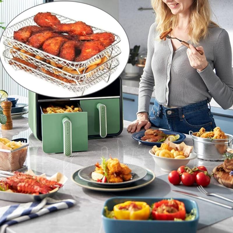 3-lagige Grillständer Air Fryer stapelbares Gestell Edelstahl Dörrgestelle Grillgestelle für Restaurantküche