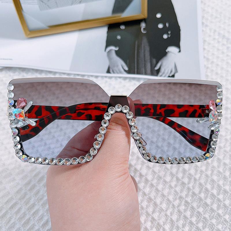 Integrated Sunglasses, Personalized Rimless Glasses, Large Frame One-Piece Diamond-Encrusted Sunglasses For Women