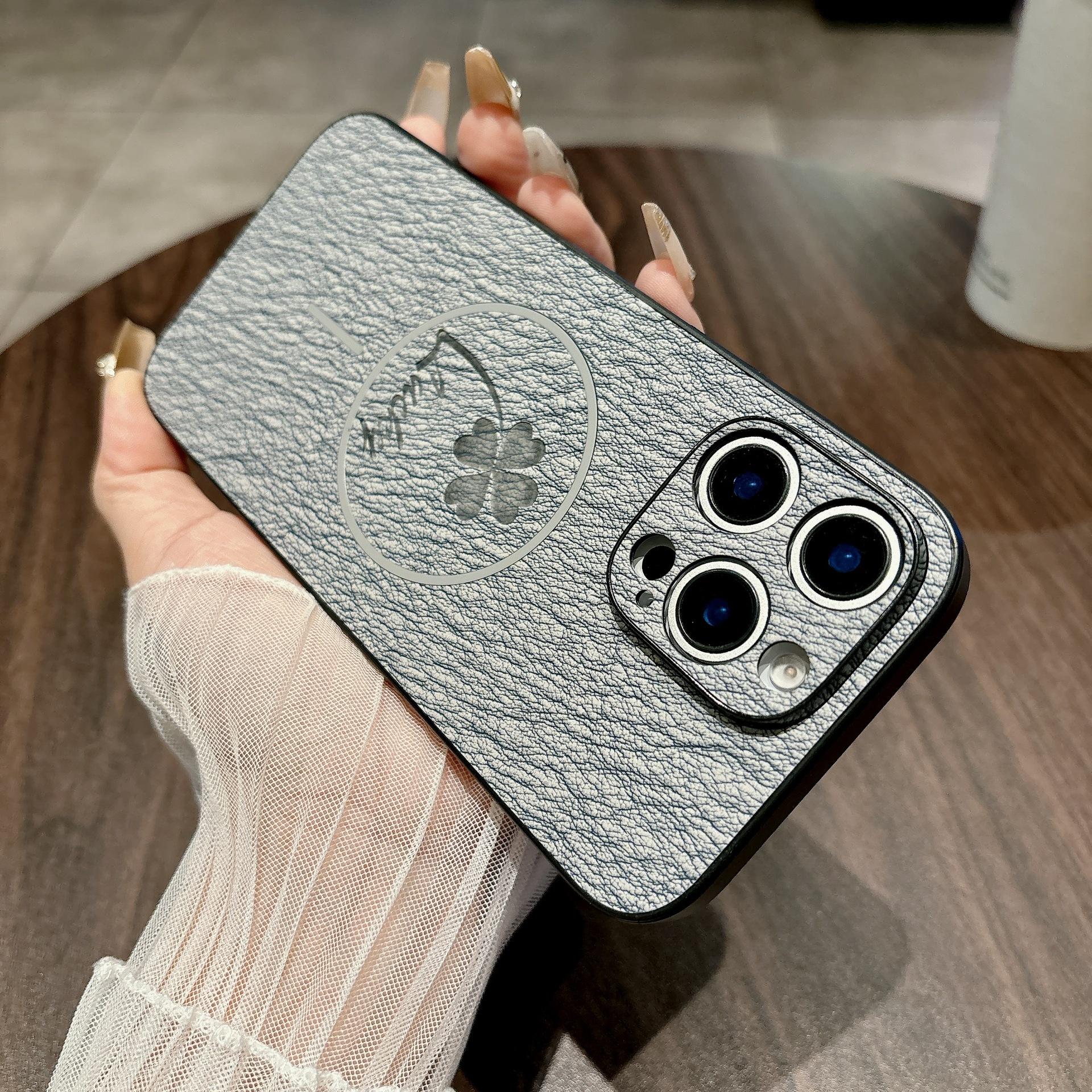 

Applicable To IPhone16 New Mobile Phone Case Four-leaf Clover Magnetic Suction Apple 15 Promax Protective Case Men 1314 Full Package iPhone12Promax