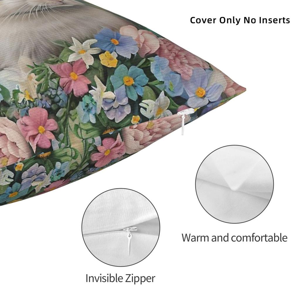 Festive Easter Eggs Bunny Flowers Square Pillowcase Polyester Linen Velvet Printed Zip Decorative Pillow Case Car Cushion Cover
