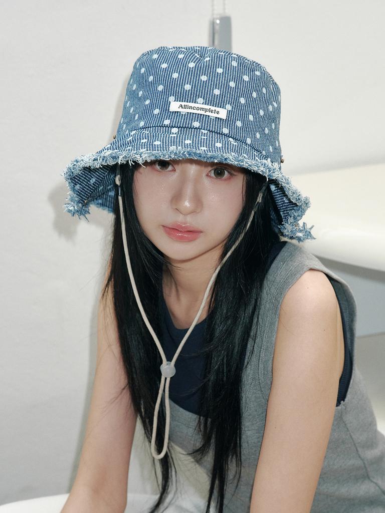 Olinkeompeulliteu Dot Stripe Denim Safari Hat