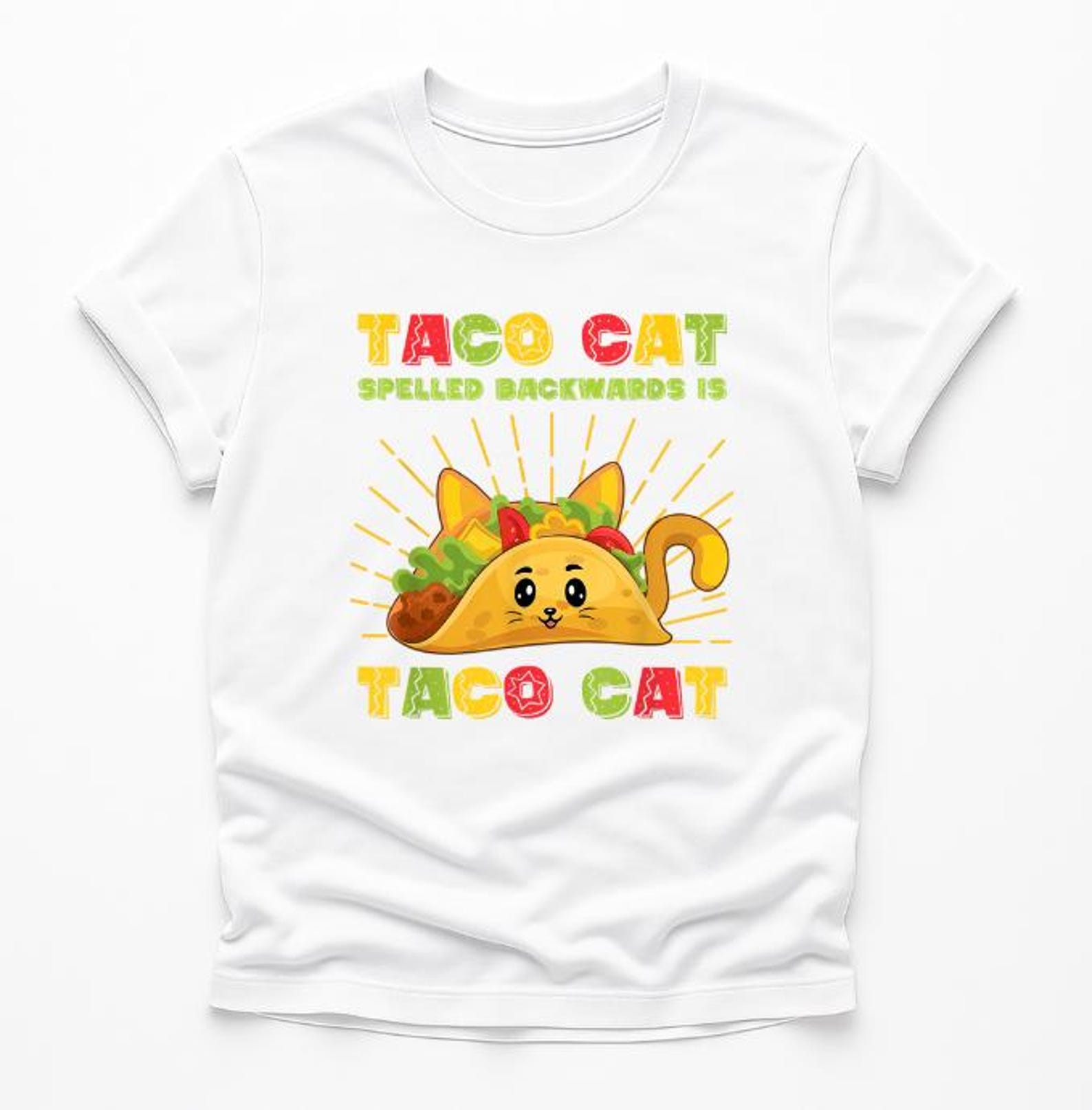 Taco Cat Spelled Backwards Is Taco Cat T-Shirt, funny palindrome cat taco lover Gift, Funny taco cat shirt, cute foodie cat pun Graphic Tee M