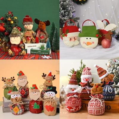 Saco de maçã criativo de Natal em inglês, desenho animado, velho boneco de neve, presente infantil, sacola de doces, flanela, bolsa vermelha