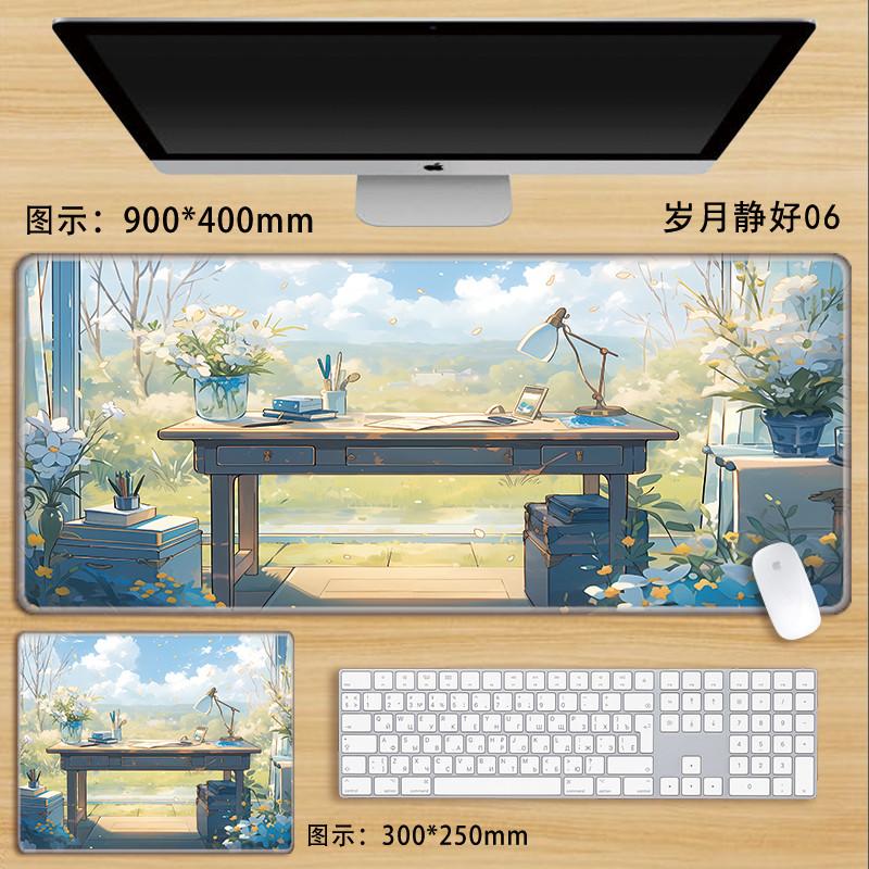 Beside the Window Cat Mouse Pad Oversized Healing Cute Cartoon Boys Girls Creative Office Computer Keyboard Desk Pad Secure Grip