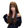 Women's Long Straight Wig with Bangs, Warm Tea Chestnut Brown - Full Head Coverage, Fluffy, Sweet or Cool Look
