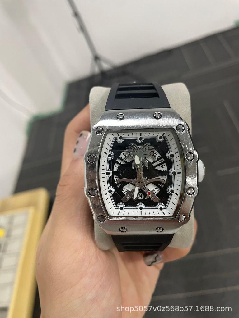 High-Value Fashion Trend Fake Mechanical Luminous Waterproof Wine Barrel-Shaped Men'S Watch