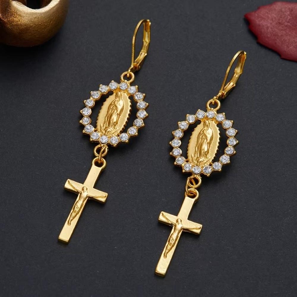 Retro Rhinestone Cross Eardrop Relief Rhinestone Earrings New Punk Style Earrings