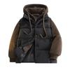Mens Winter Puffer Jacket With Detachable Hood Thick Cotton-Padded Oversized Parka Solid Color Casual Coat Cold Weather