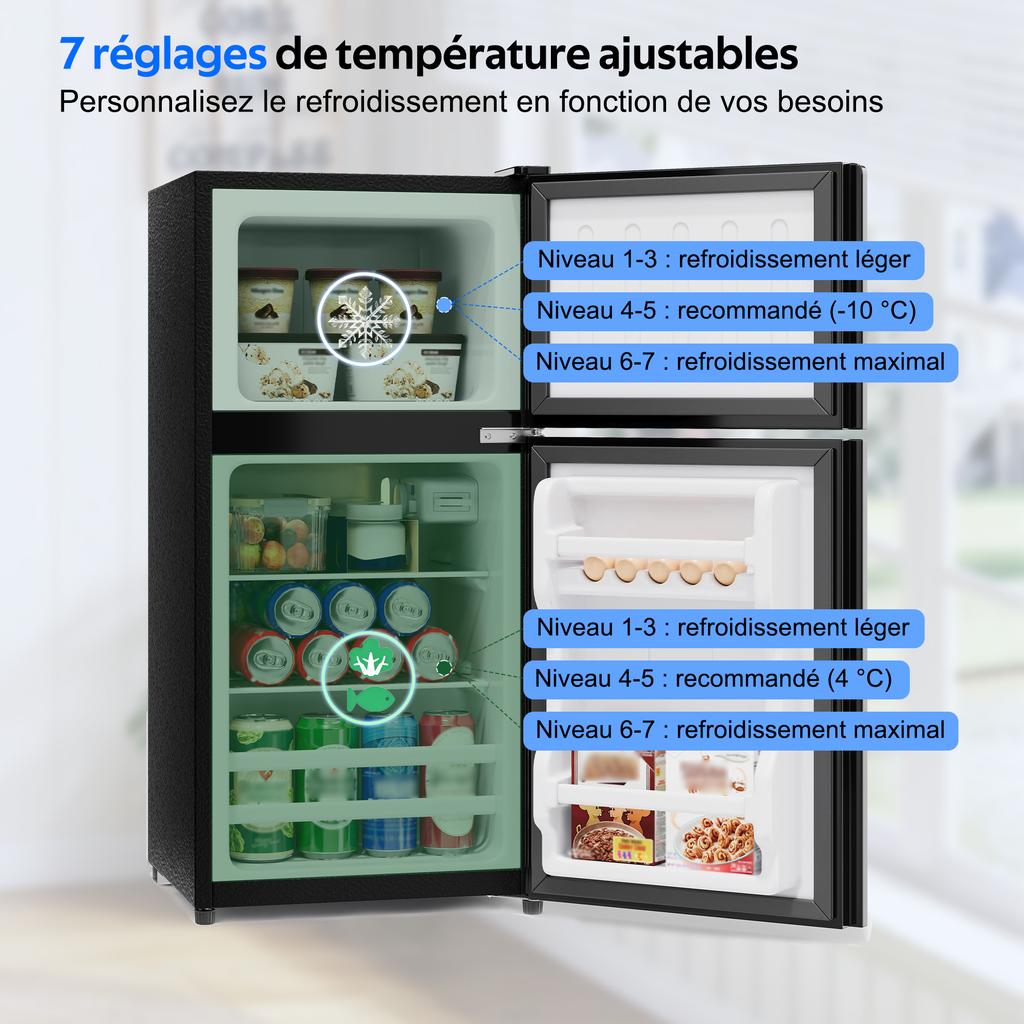 60L Minikühlschrank mit Gefrierfach (22L) – Freistehend, Glastür, LED-Beleuchtung, Temperaturregelung, Leise, Glasböden, Küche, Büro, Wohnzimmer