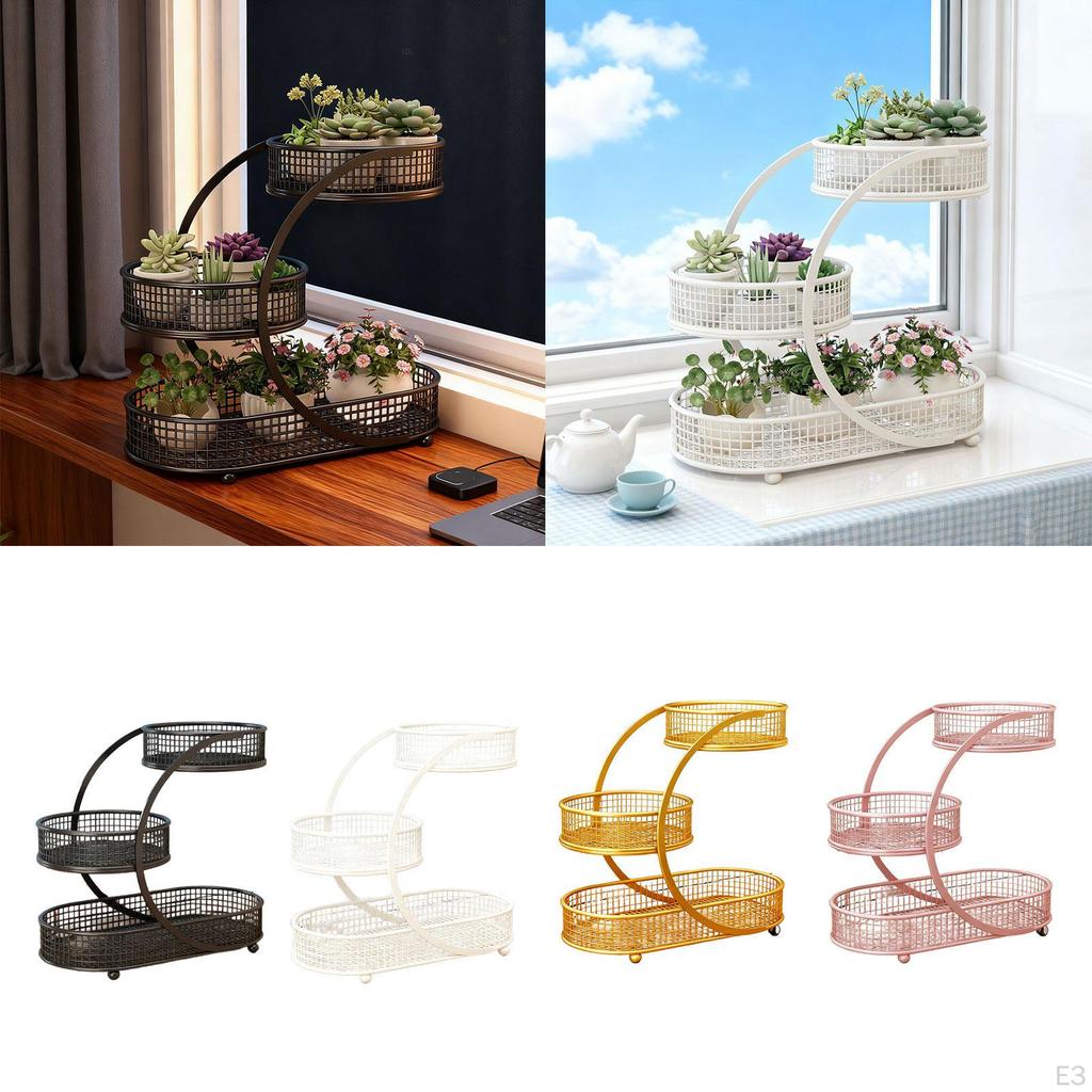 Organizator Decorativ Metalic cu 3 Nivele pentru Fructe, Legume și Gustări pe Bucătărie