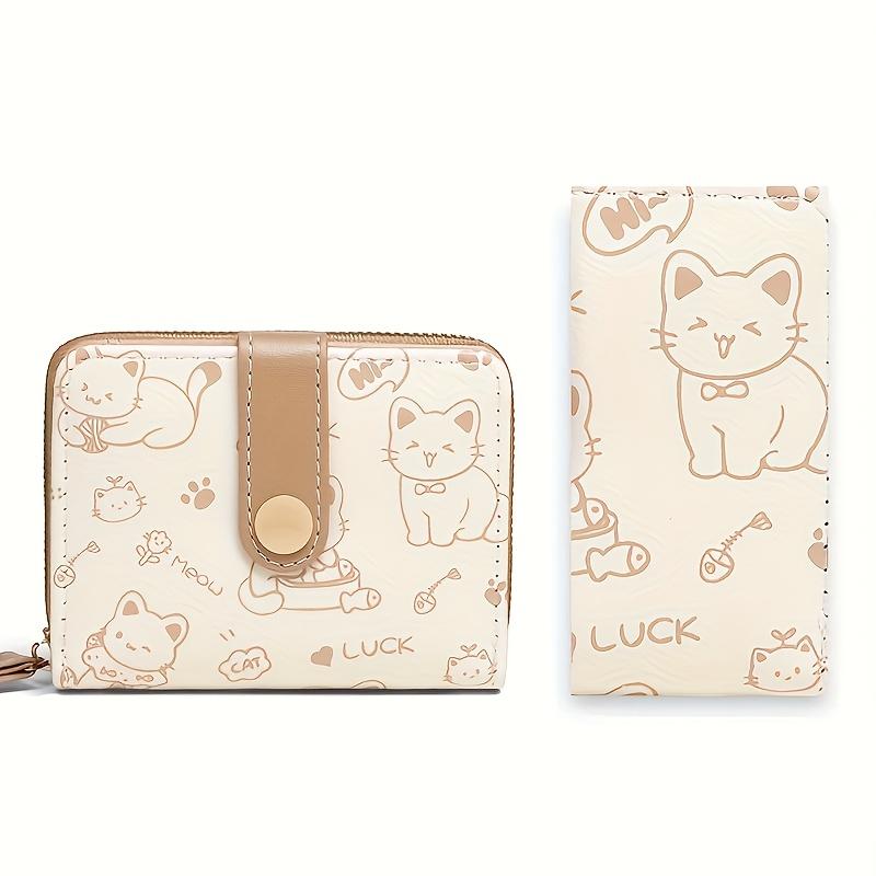Printed Cute Bear Women's Wallet, Original Minimalist Japanese Style Tri-Fold Snap Closure Student Short Women's Coin Purse Clutch
