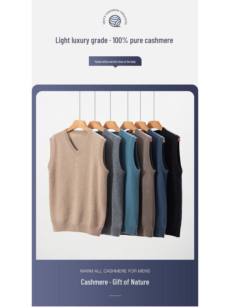 2025 Men's Cashmere V-Neck Sleeveless Loose Vest - Autumn/Winter Fashion Casual Top