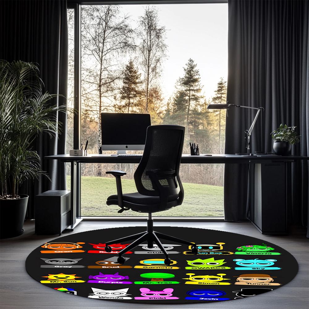 Sprunki Printed Round Rug Carpet Chair Rug Area Rug Entryway Doormats,for Office Chair Living Room Bedroom Kitchen Room.
