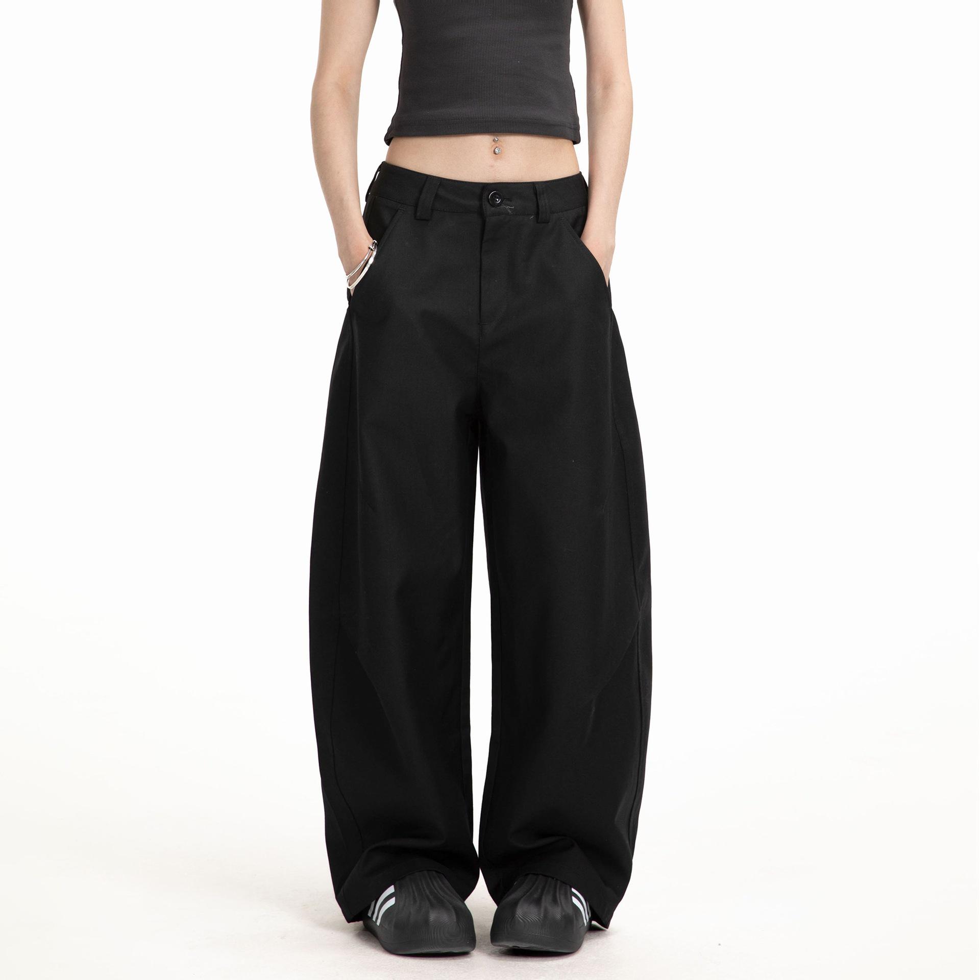 ICH MODE Women s American Style Black Wide-Leg Spring Dress Pants - Loose, Straight, Relaxed Fit Extra Large чёрный