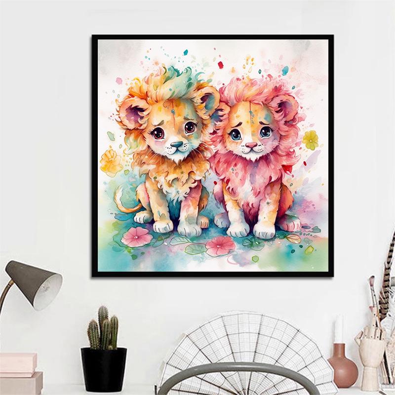 5d DIY Diamond Painting Cross Stitch Cute Animal Watercolor Lion Diamond Embroidery Mosaic Full Round Drill Home Decor Arts