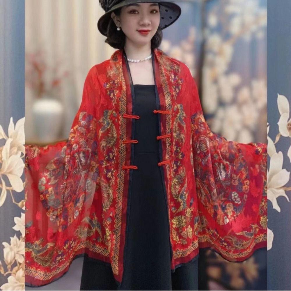 Flower Lady Silk Scarf Sunscreen Travel Photography Scarf Trendy Tudung Scarf Beach