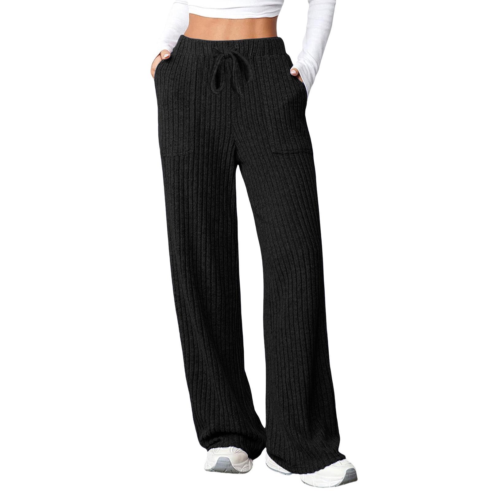 

2025 Autumn/Winter Women s Casual Ribbed Pocket Long Pants – European & American Style XL