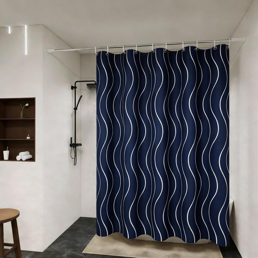 Modern Black Abstract Interwoven Line Art Waterproof Shower Curtain