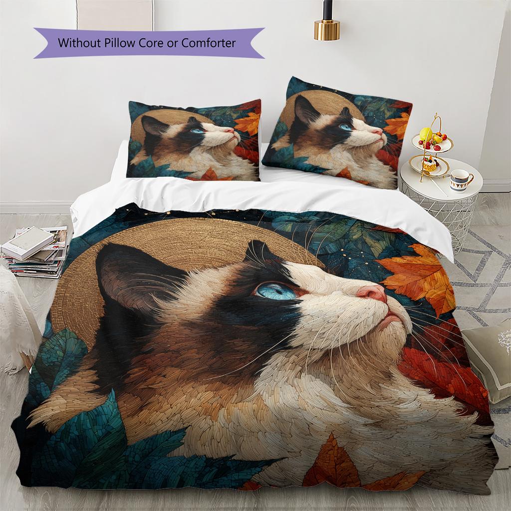 Cat Head Pattern Bedding Quilt Set Home Decoration Gift (1 * duvet cover + 2 * pillowcase without core)