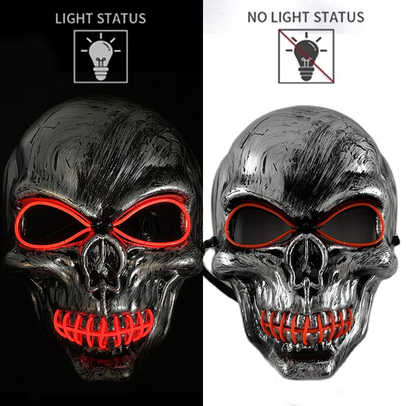 Halloween Killer Luminous Mask Led Light Up Skull Mask Glow In The Dark Mask For Party Festival Cosplay Skeleton Killer Supplies