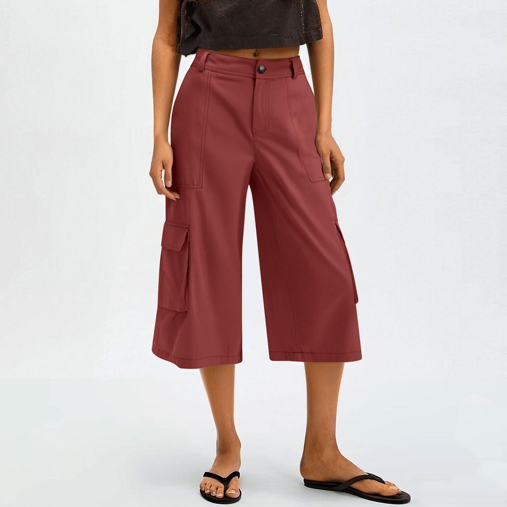 Women's Wide Leg Pants With PocketsHigh Waisted  Caual Loose Cropped Trousers