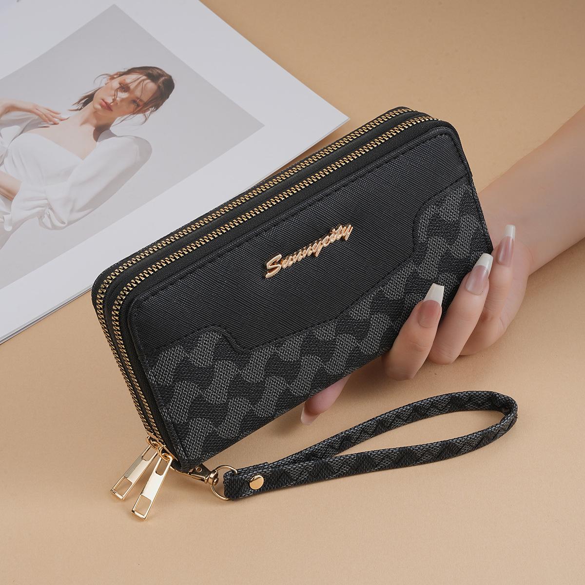 

Шикарный кожаный клатч для телефона с двойной молнией: Просторный, стильный принт, длинный кошелек для женщин