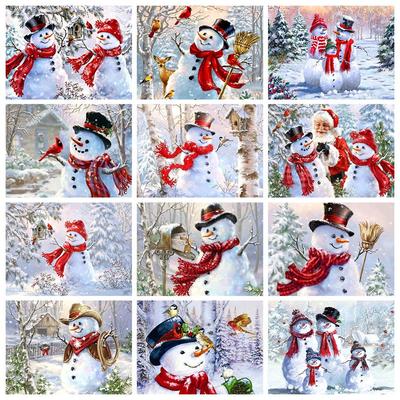 5d broderie cu diamante cu punct de cruce Omul de zăpadă pictură cu diamante cu foraj complet pătrat de desene animate cu diamante Mozaic Cadou de Crăciun