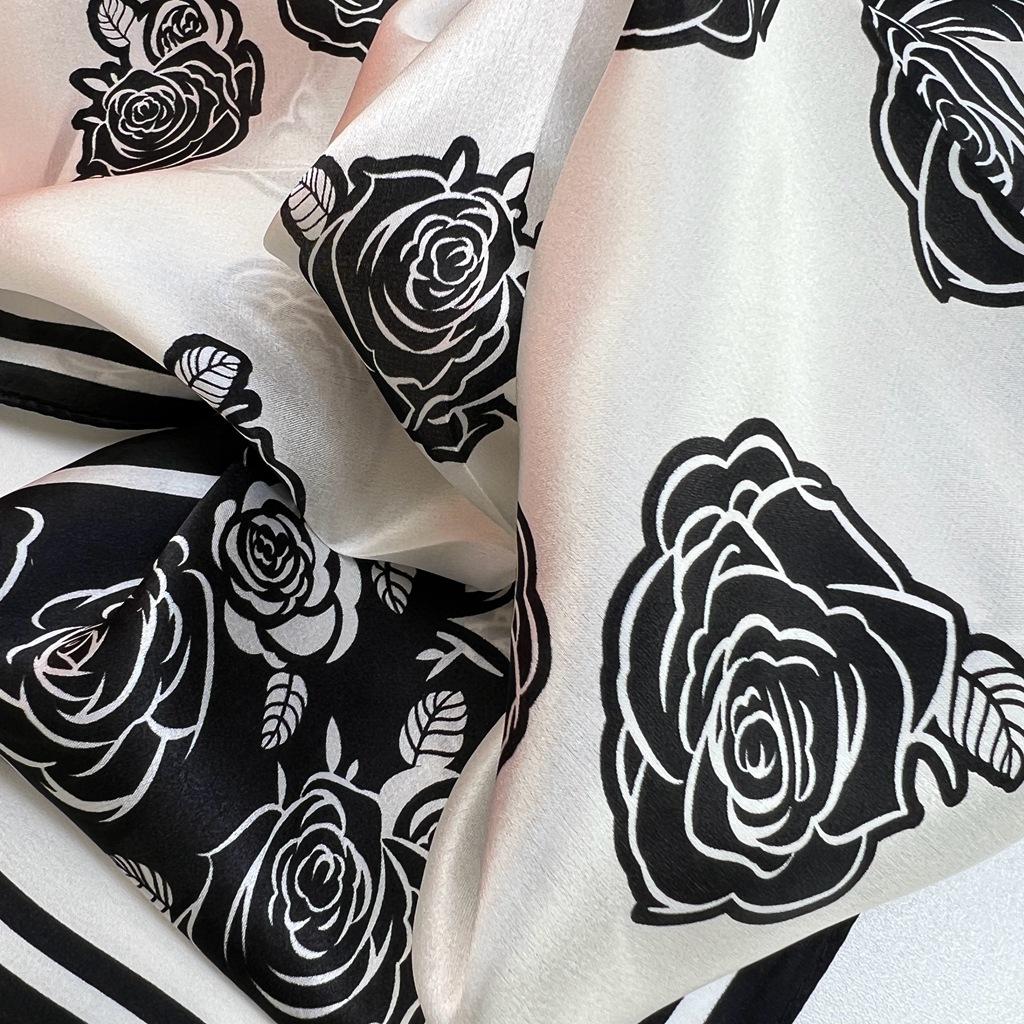 Light Luxury Silk 70 * 70 Camellia Square Scarf Simple Bata Mulberry Silk Silk Scarf Headband Streamer Bow Head