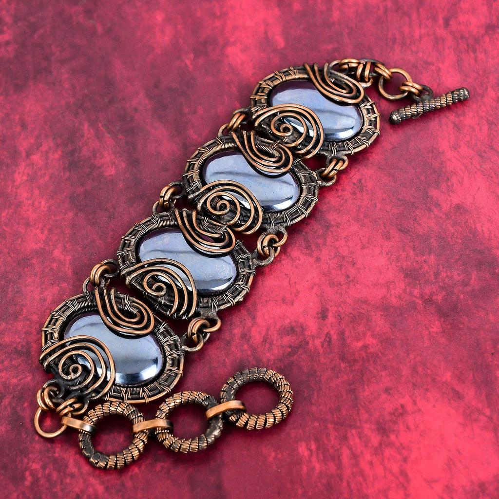 Shungite gemstone bracelet copper wire wrapped handmade bracelet copper jewelry adjustable chain bracelet wedding gift latest design jewelry
