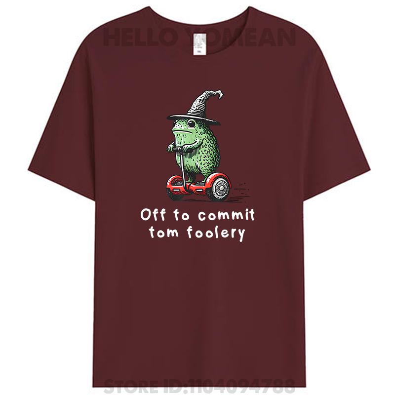 Off To Commit Tom Foolery Frog Whimsical Frog Wizard Meme Women Men's 100% Cotton T-Shirt Graphic Tee Shirts Tops Novelty Gifts