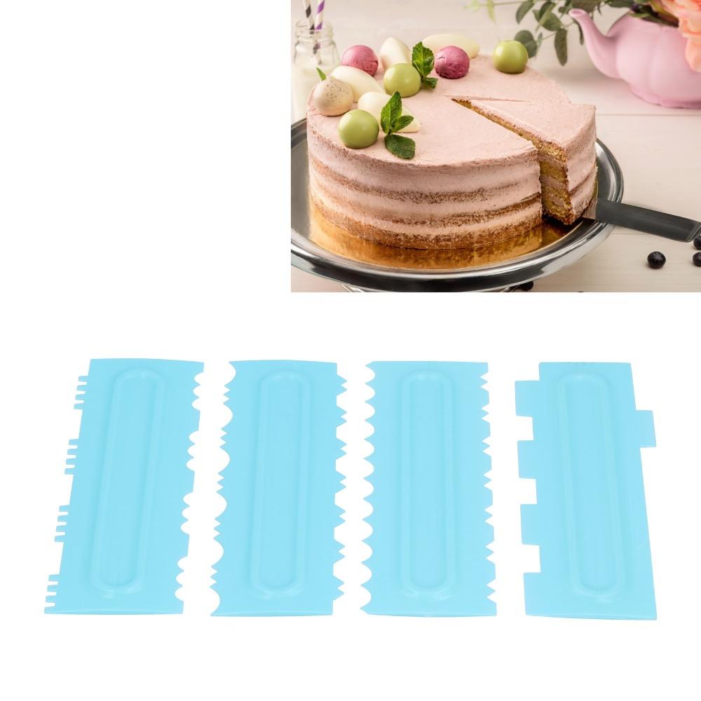 4PCS Patterned Edge Cake Decorating Scraper Plastic Icing Smoother Cake Decorating Comb DIY Baking