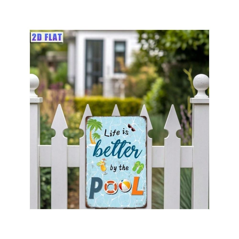 Vintage Metal Pool Sign Beach Icons Patio Wall Decor