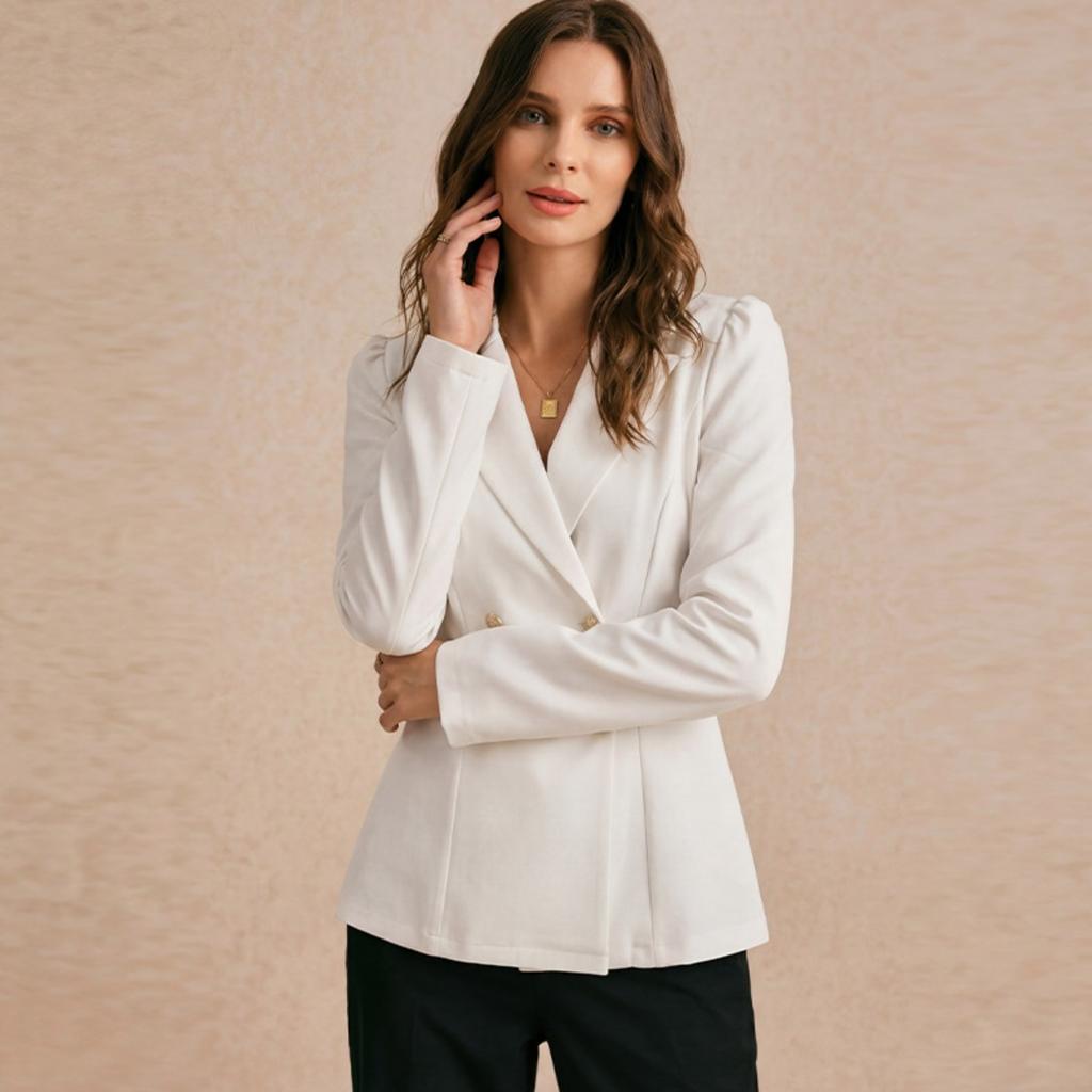 Damen Reverskragen Langarm Blazer Slim Fit Elegante Einfarbige Zweireihige Jacke Mantel