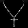 Gothic Stainless Steel Skull Wood Textured Cross Pendant Necklace For Men Women Punk Hip Hop Silver Color Chain Party Jewelry