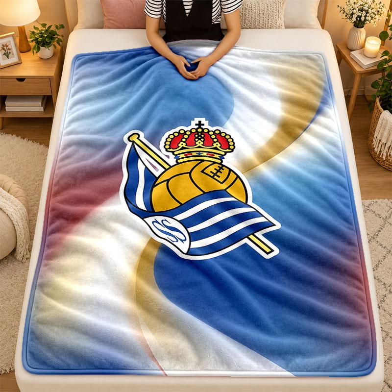 Flannel BlanketReal Sociedad FC Warm Soft Throw Blanket for Indoor Sofa Bed Living Room Use