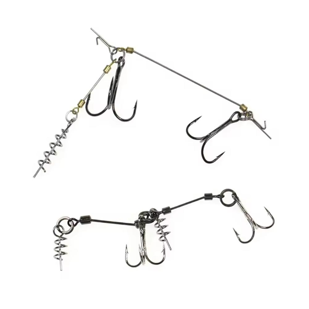 S M L Fishing Soft Lure Steel Wire Rig Double Triple Hooks Set With Screw Pin Soft Lure Stinger Rigs Fishing Tackle