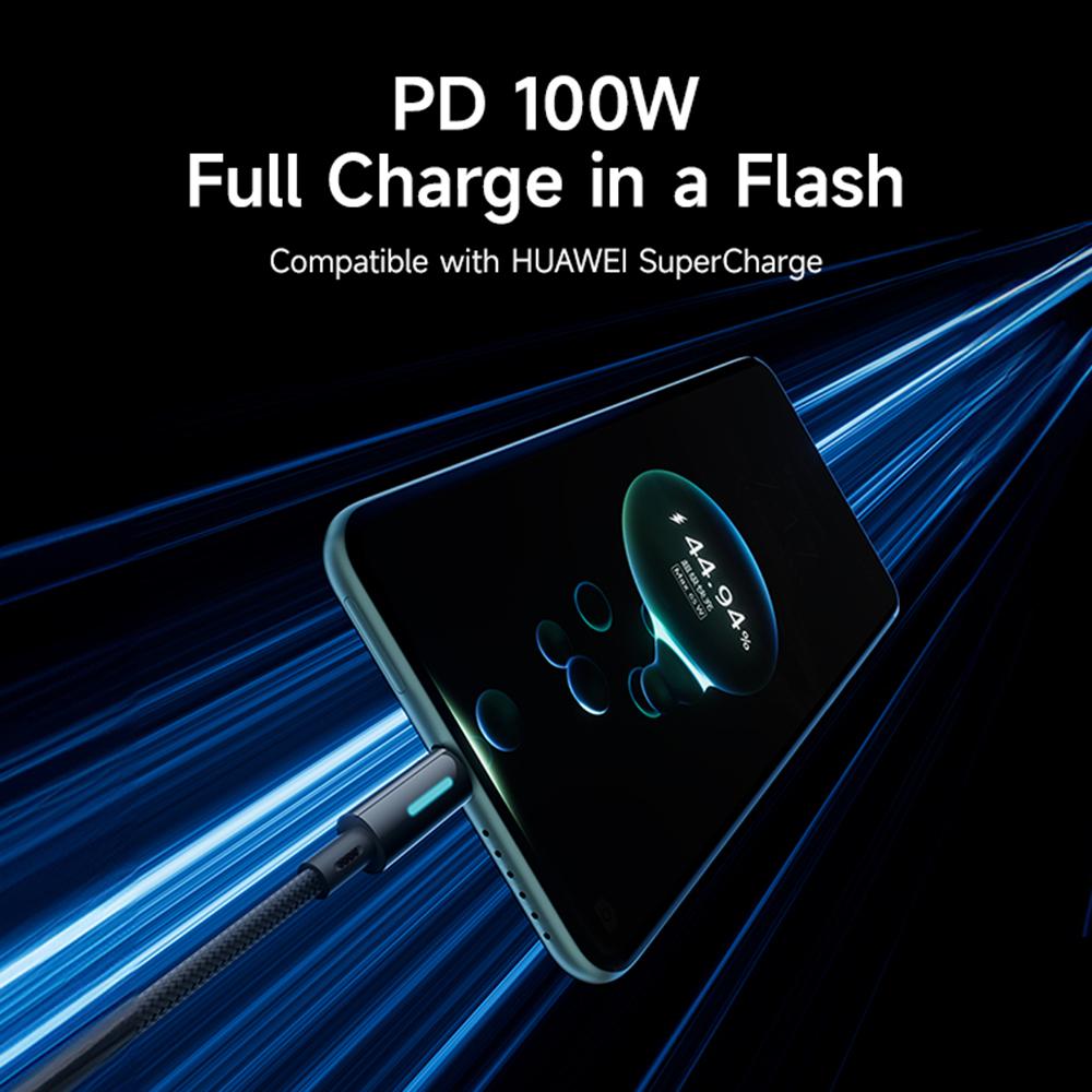 BASEUS Lit 2m USB to Type C Nylon Braided 100W Fast Charging Cable with Dynamic Flowing Light