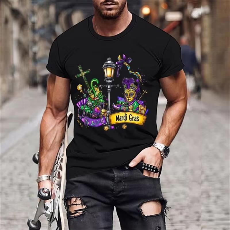 Fashion Mardi Gras Pattern Tshirt for Men Clothing 3D Print Carnival Short Sleeves Loose Casual Streetweat O Neck T Shirts M