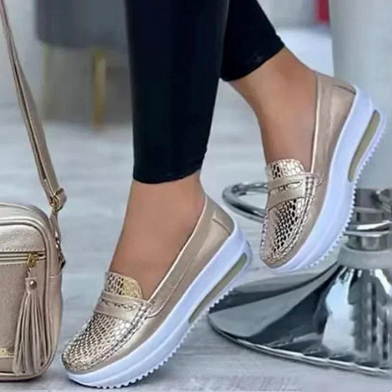 Fashion Plus Size 43 Women Casual Flat Shoes Woman Fashion Round Toe Low Top Wedge Platform Sneakers Comfort Non Slip Female Loafers