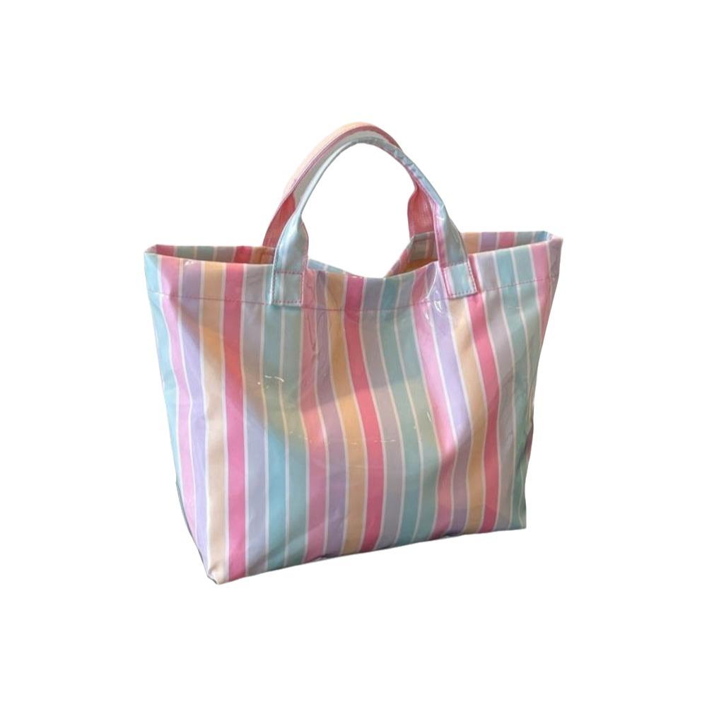 Large Capacity Transparent Jelly Bag Stripe Beach Handbags PVC Striped Tote Bag Grocery Handbag разноцветный