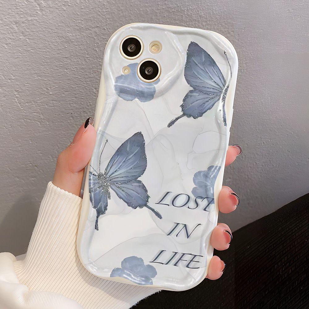 Blue butterfly for iPhone17promax mobile phone case Apple 16 cream wave 14/13 soft case 15